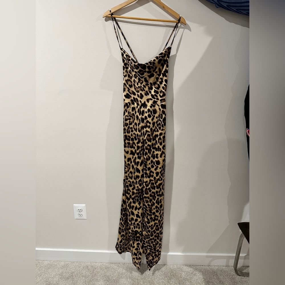 Nasty Gal Leopard Print Cowl Neck Jumpsuit in Tan and Brown - Picture 3 of 7